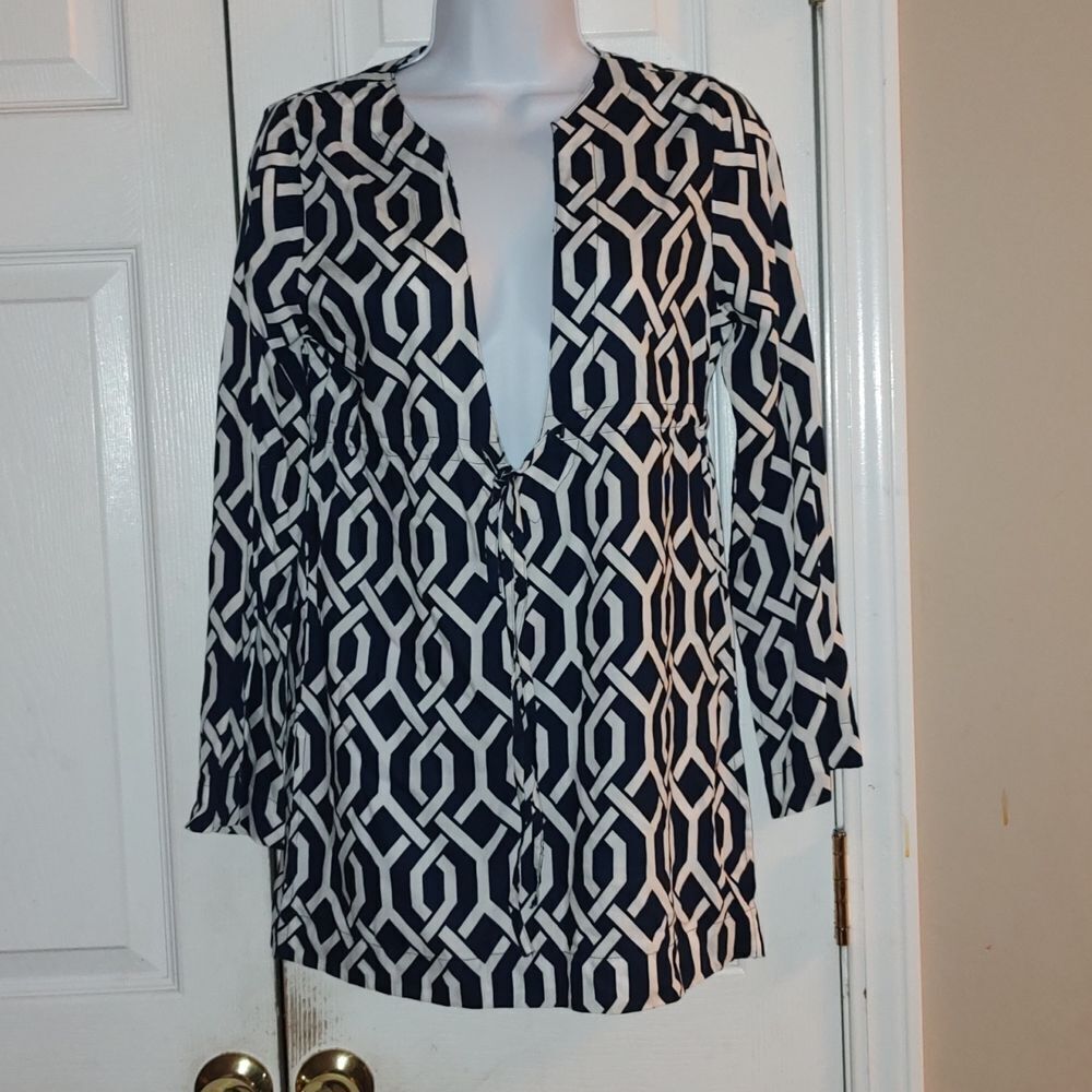 Escapada  Beach navy white cover up tunic top  Sz XS